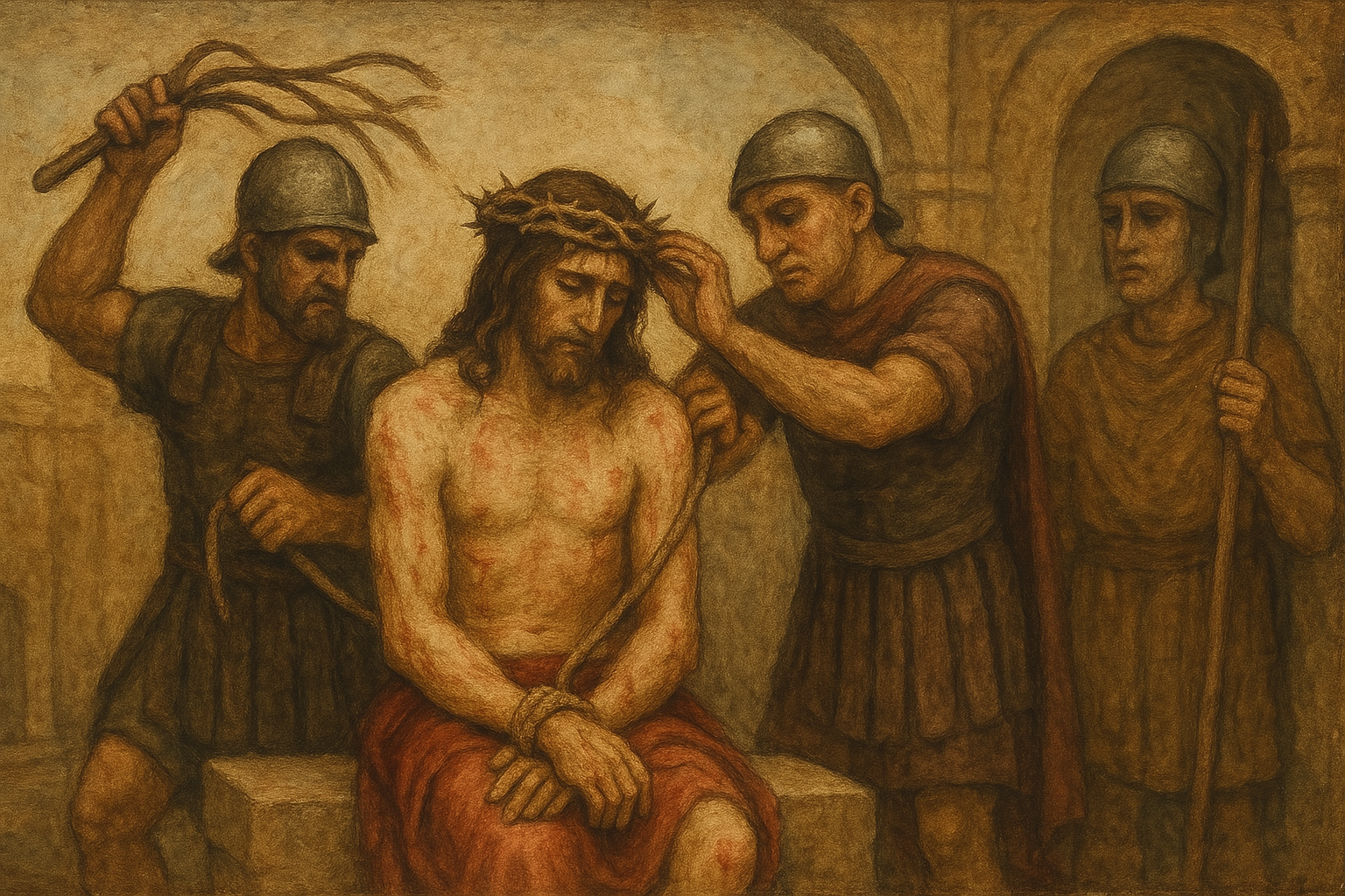 Jesús es flagelado y coronado de espinas